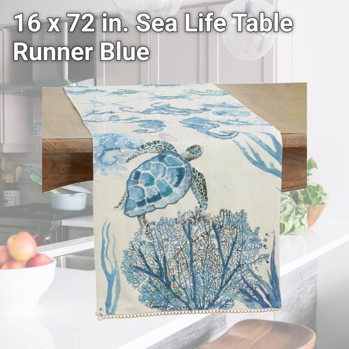 Picture of Saro Lifestyle 689.BL1672B 16 x 72 in. Sea Life Table Runner, Blue