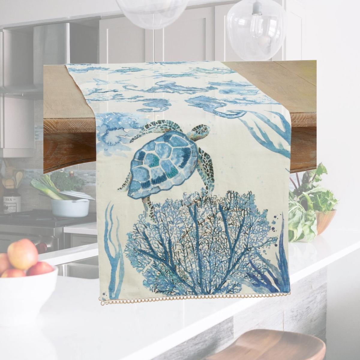 Picture of Saro Lifestyle 689.BL1672B 16 x 72 in. Sea Life Table Runner, Blue