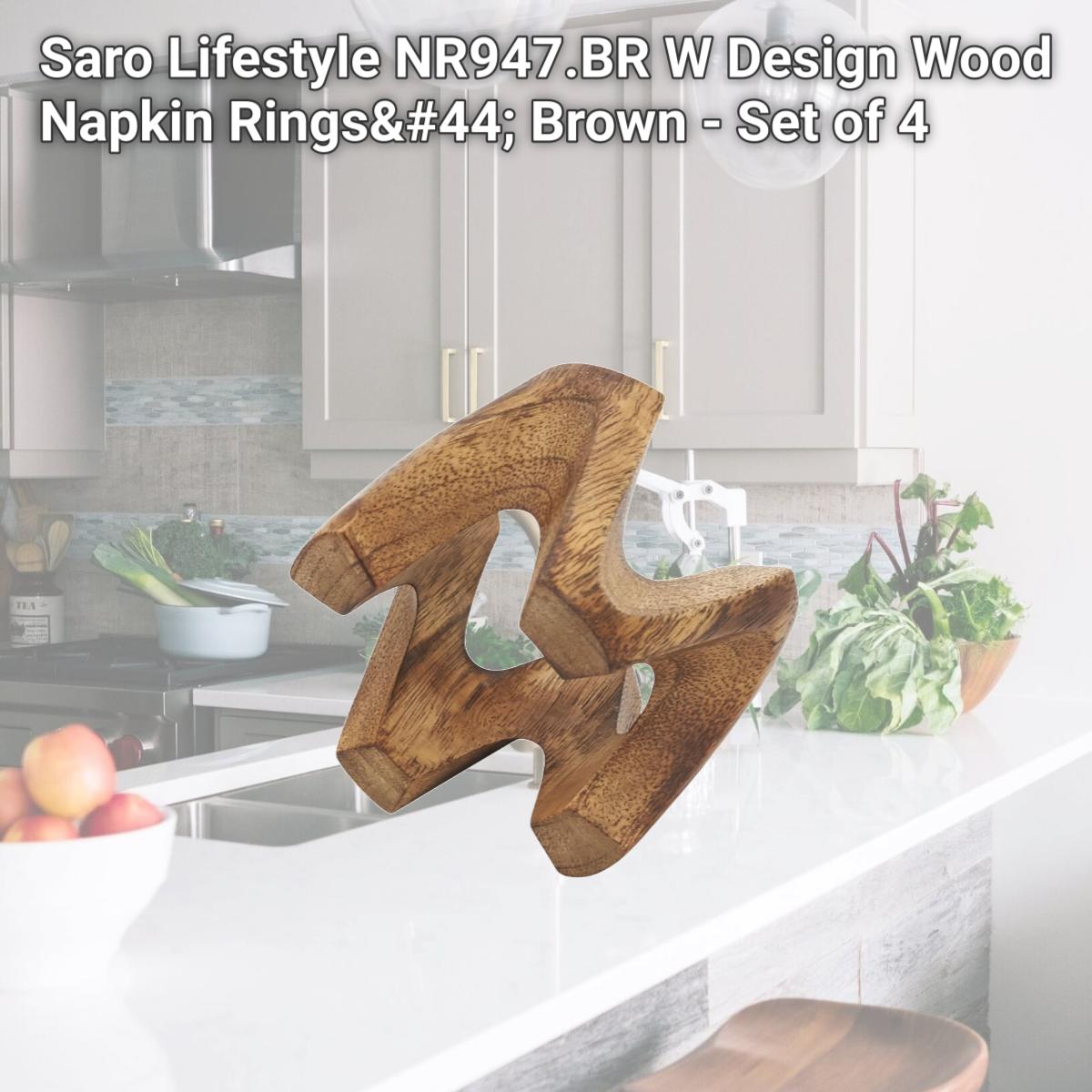 Picture of Saro Lifestyle NR947.BR W Design Wood Napkin Rings, Brown - Set of 4