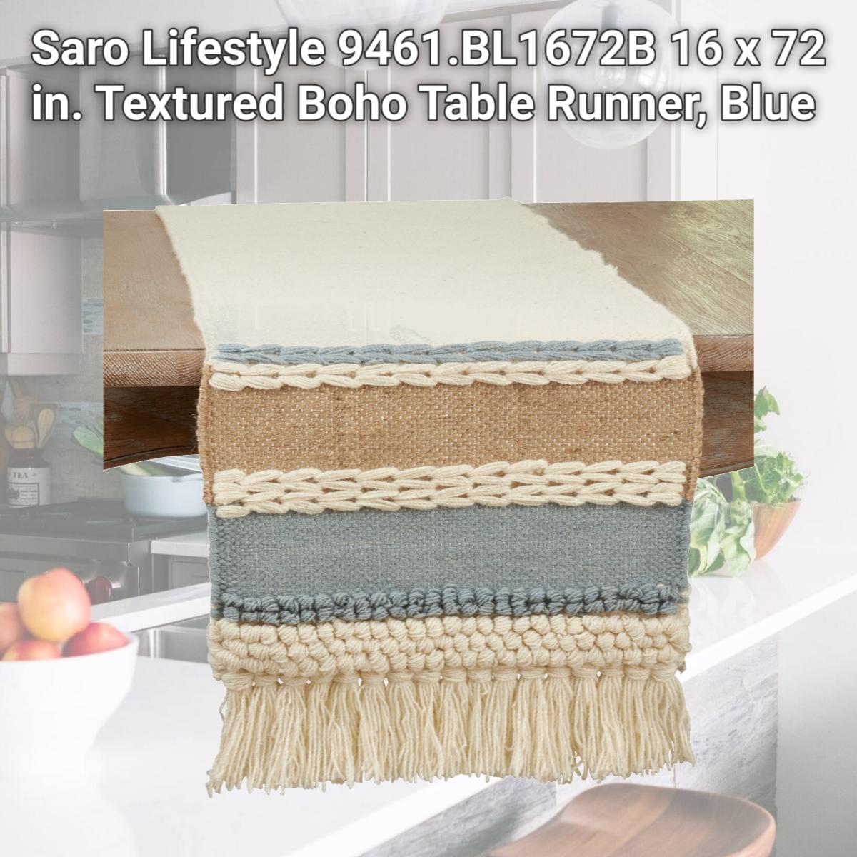 Picture of Saro Lifestyle 9461.BL1672B 16 x 72 in. Textured Boho Table Runner, Blue