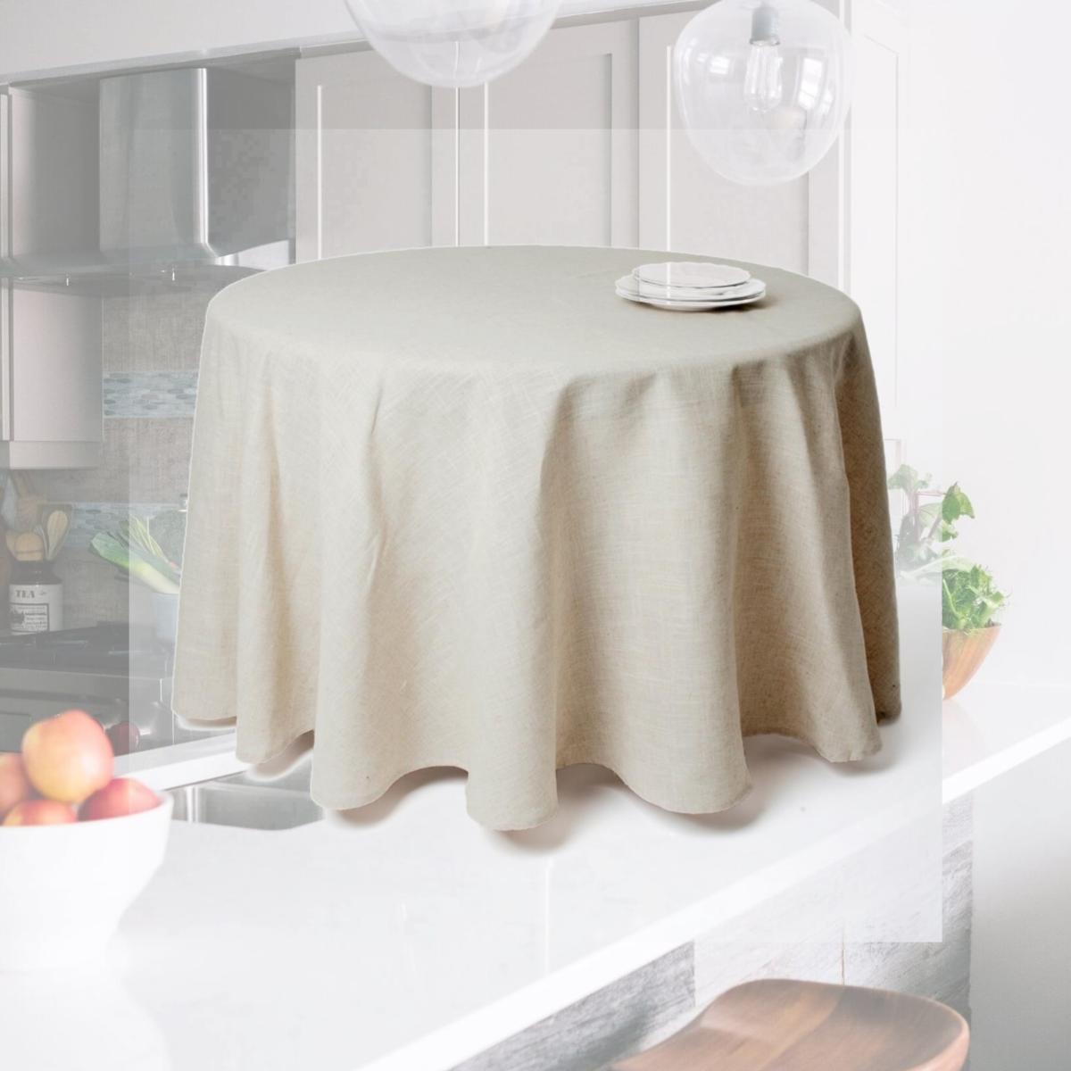 Picture of SARO 731.N120R 120 in. Snow Crystal Round Toscana Natural Round Tablecloth - Natural