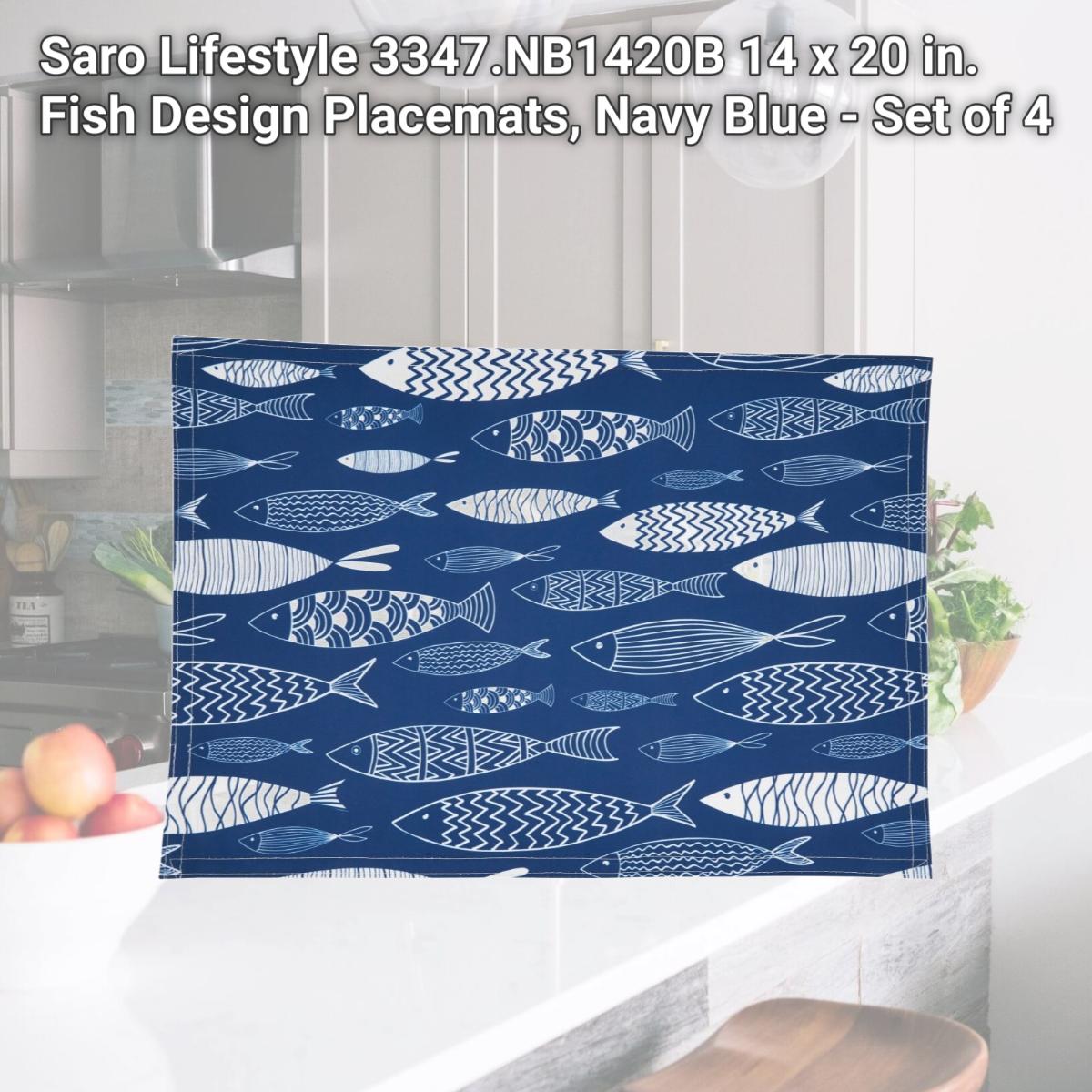 Picture of Saro Lifestyle 3347.NB1420B 14 x 20 in. Fish Design Placemats, Navy Blue - Set of 4