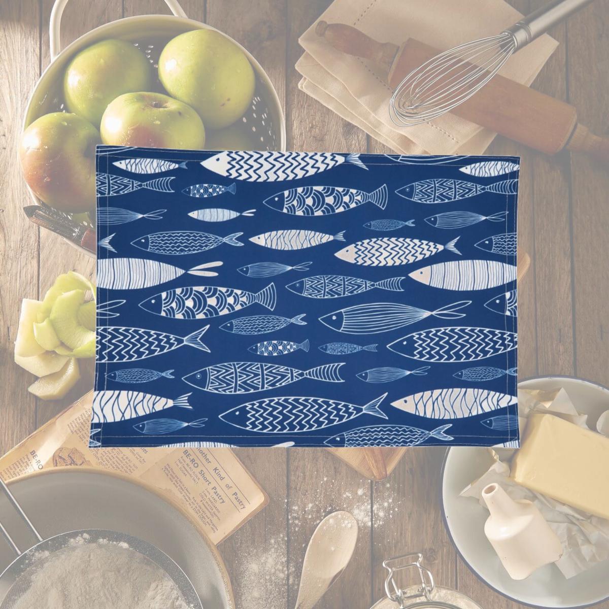 Picture of Saro Lifestyle 3347.NB1420B 14 x 20 in. Fish Design Placemats, Navy Blue - Set of 4