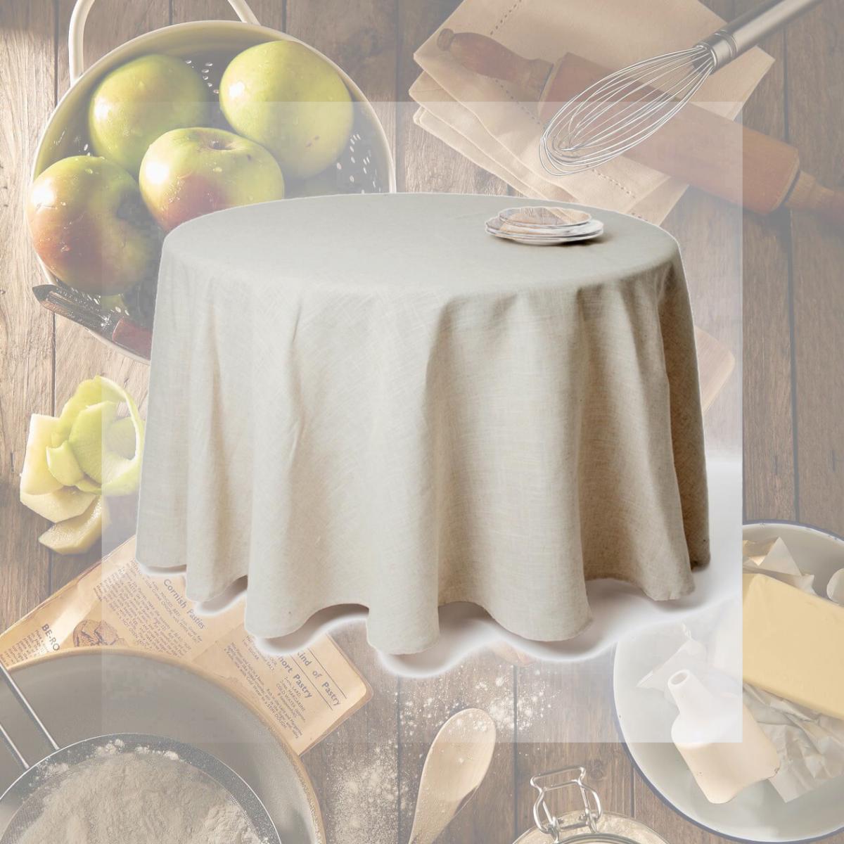 Picture of SARO 731.N132R 132 in. Snow Crystal Round Toscana Natural Round Tablecloth - Natural