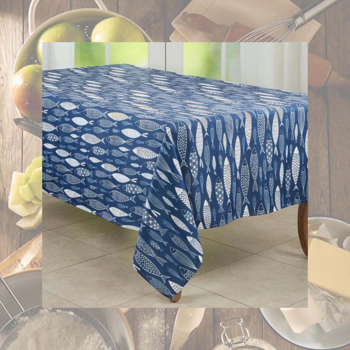 Picture of Saro Lifestyle 3347.NB65140B 65 x 140 in. Fish Design Tablecloth, Navy Blue