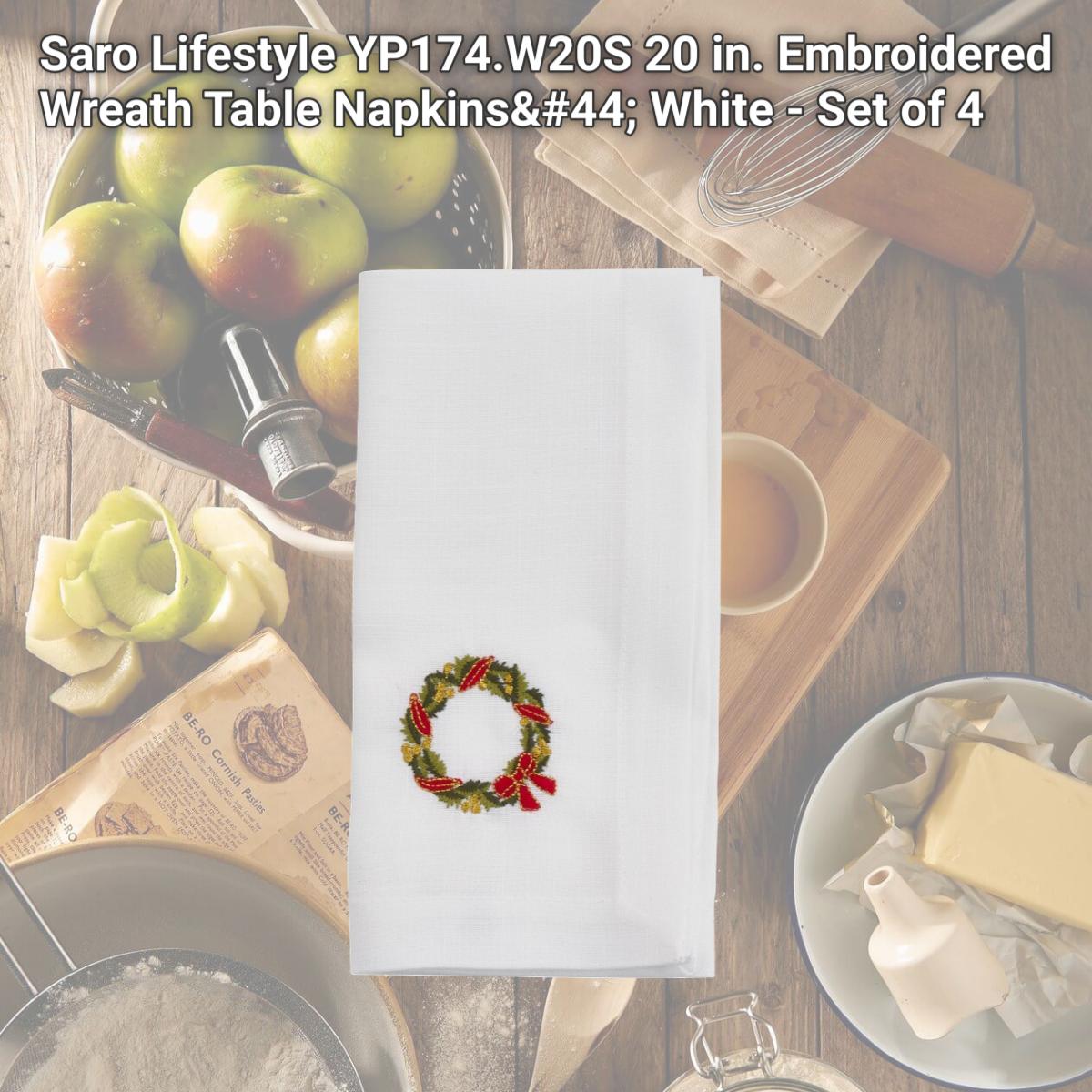 Picture of Saro Lifestyle YP174.W20S 20 in. Embroidered Wreath Table Napkins, White - Set of 4