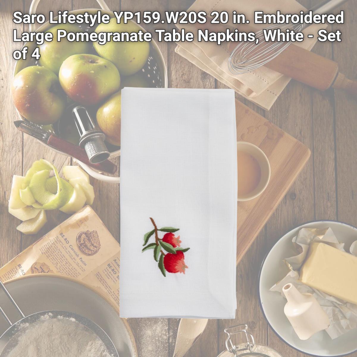 Picture of Saro Lifestyle YP159.W20S 20 in. Embroidered Large Pomegranate Table Napkins, White - Set of 4