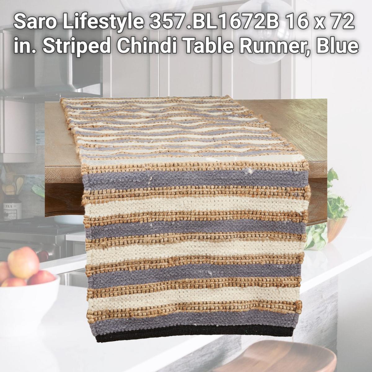 Picture of Saro Lifestyle 357.BL1672B 16 x 72 in. Striped Chindi Table Runner, Blue