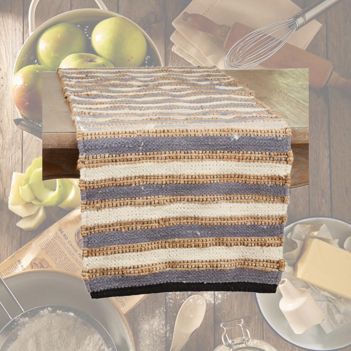 Picture of Saro Lifestyle 357.BL1672B 16 x 72 in. Striped Chindi Table Runner, Blue