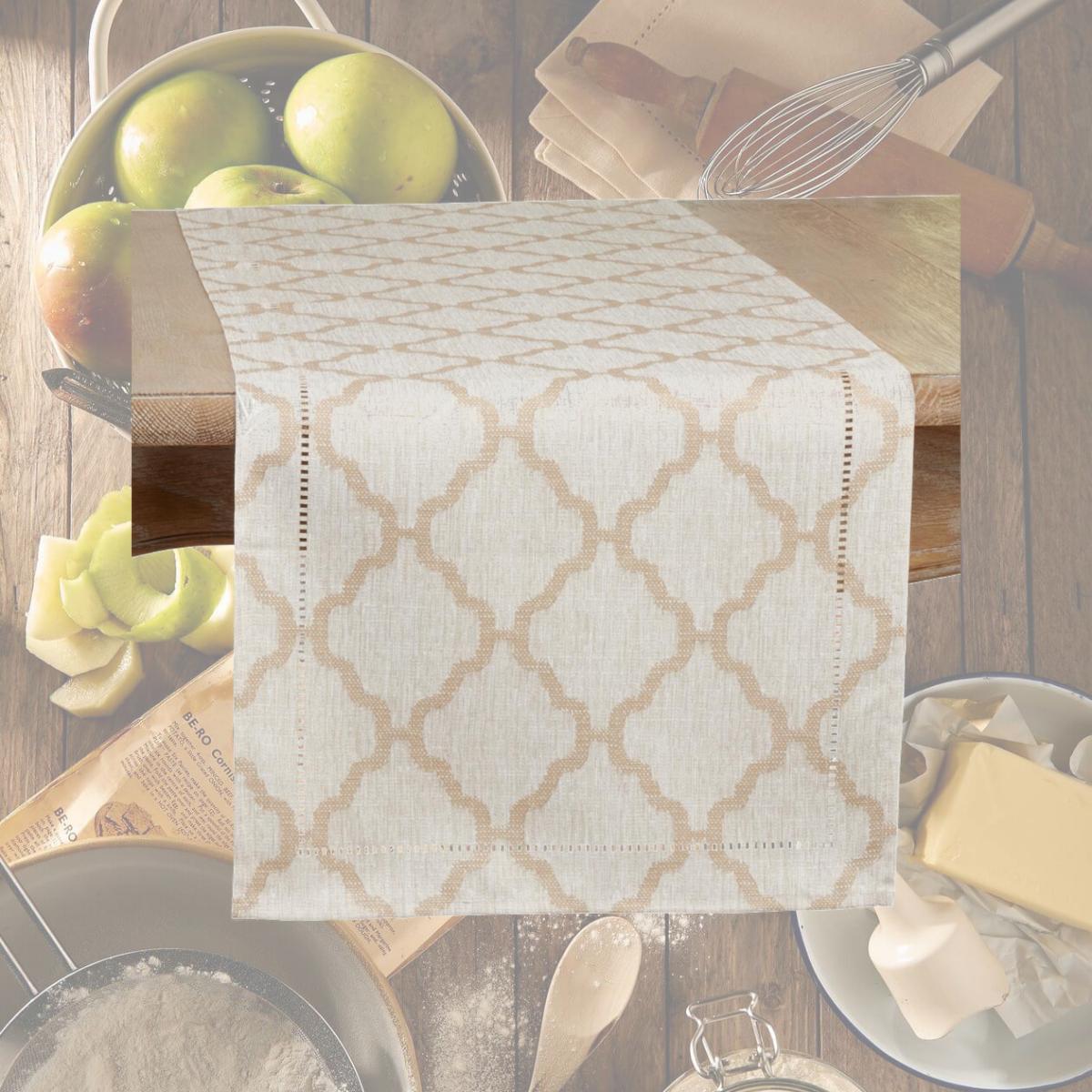 Picture of Saro Lifestyle 6718.T1690B 16 x 90 in. Laser-Cut Hemstitch Runner, Taupe