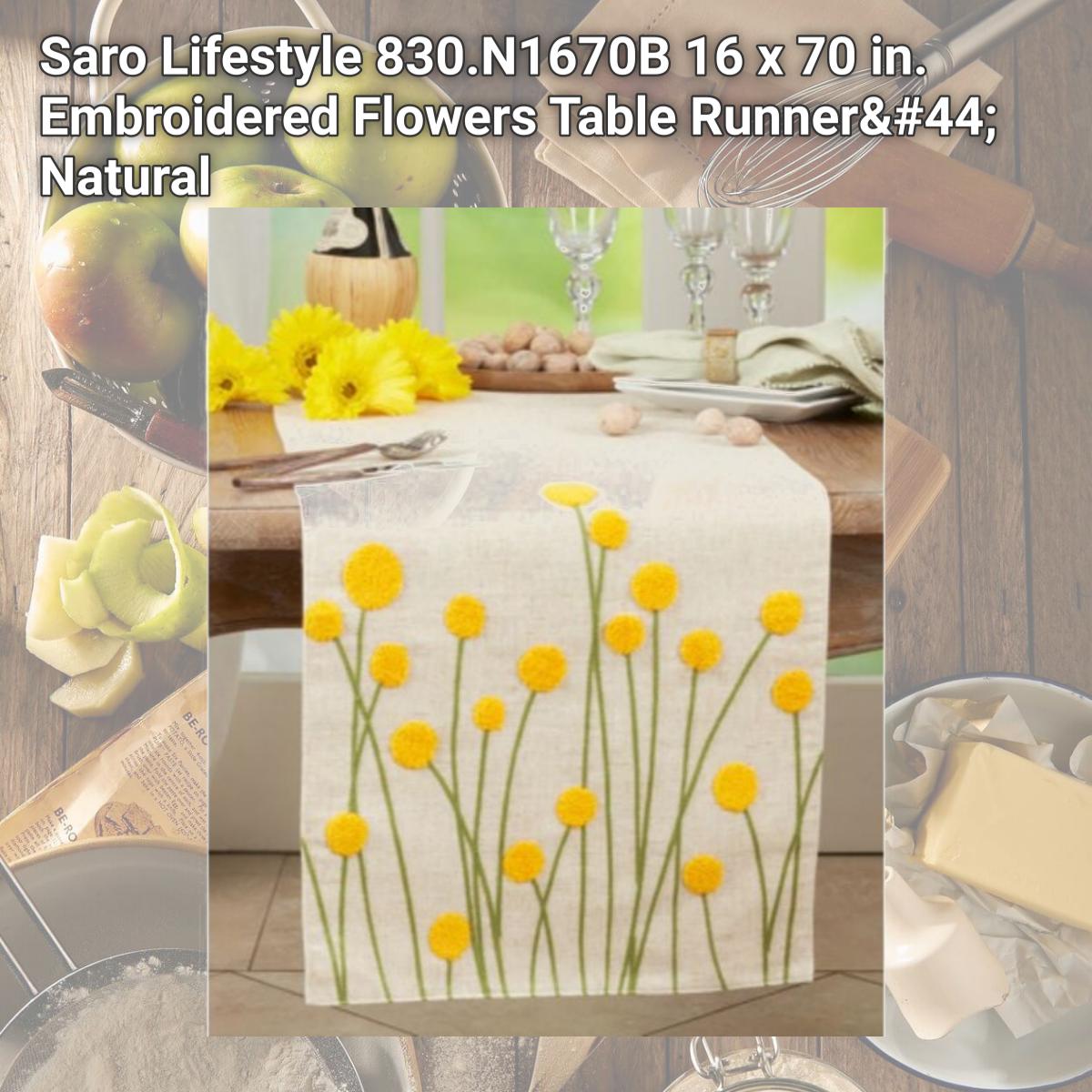 Picture of Saro Lifestyle 830.N1670B 16 x 70 in. Embroidered Flowers Table Runner, Natural