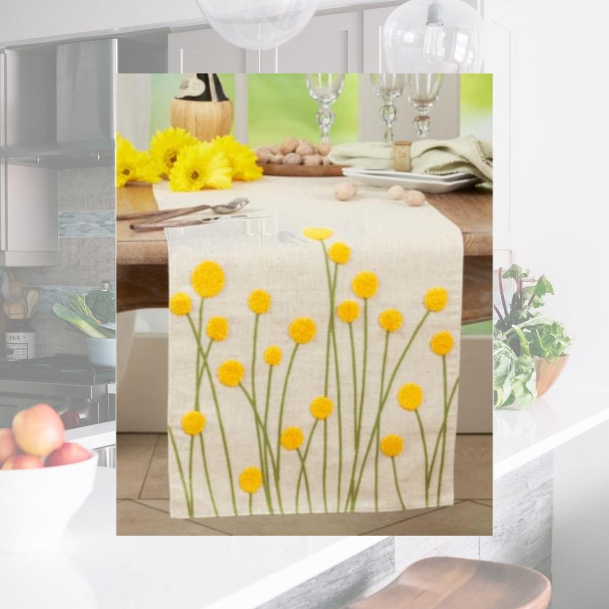 Picture of Saro Lifestyle 830.N1670B 16 x 70 in. Embroidered Flowers Table Runner, Natural