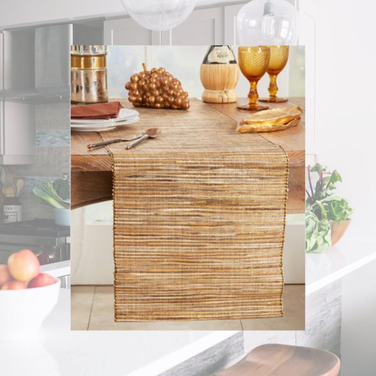 Picture of Saro Lifestyle 217.GL1454B 14 x 54 in. Shimmering Woven Nubby Table Runner, Gold
