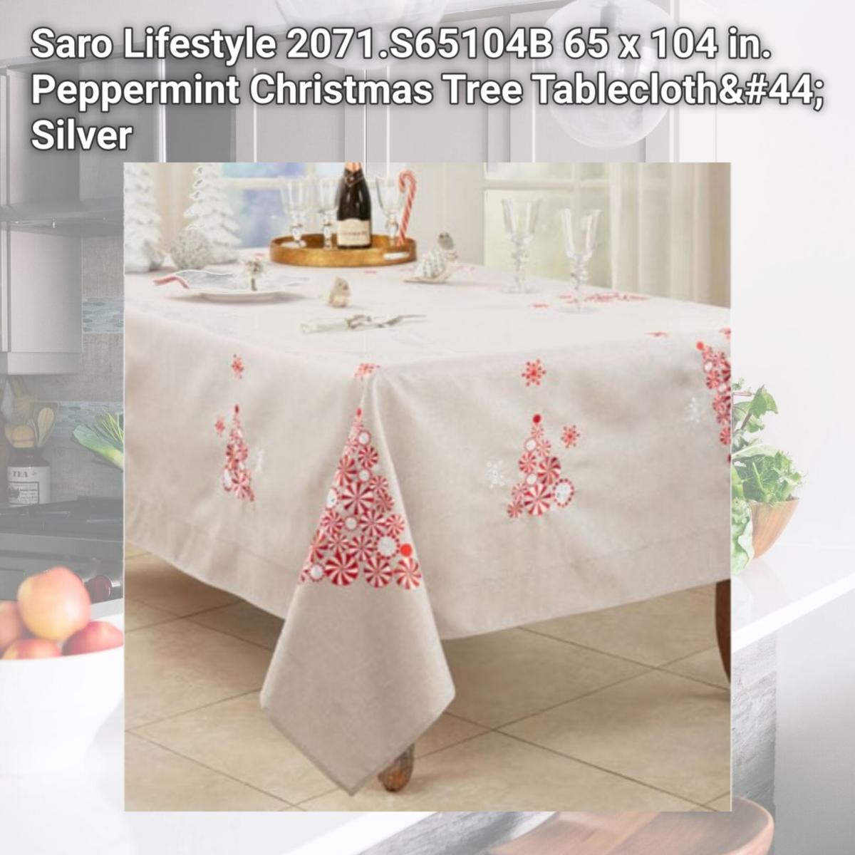 Picture of Saro Lifestyle 2071.S65104B 65 x 104 in. Peppermint Christmas Tree Tablecloth, Silver
