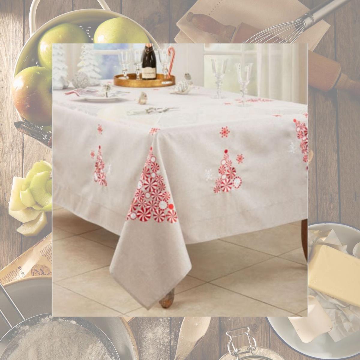 Picture of Saro Lifestyle 2071.S65104B 65 x 104 in. Peppermint Christmas Tree Tablecloth, Silver