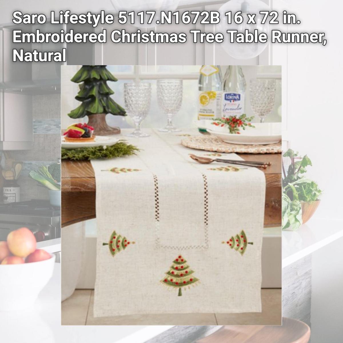 Picture of Saro Lifestyle 5117.N1672B 16 x 72 in. Embroidered Christmas Tree Table Runner, Natural