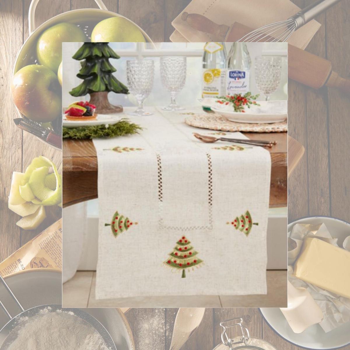 Picture of Saro Lifestyle 5117.N1672B 16 x 72 in. Embroidered Christmas Tree Table Runner, Natural