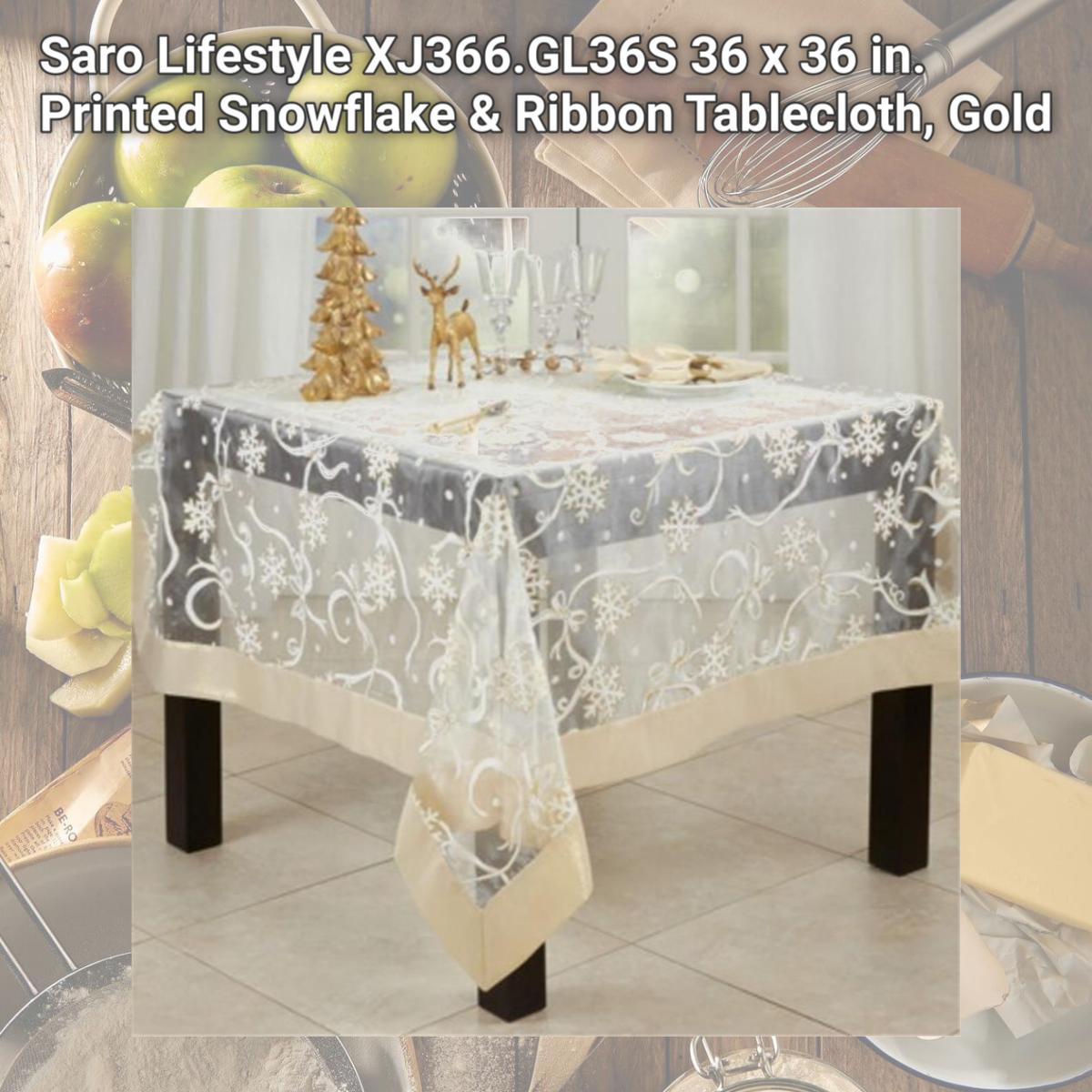 Picture of Saro Lifestyle XJ366.GL36S 36 x 36 in. Printed Snowflake & Ribbon Tablecloth&#44; Gold