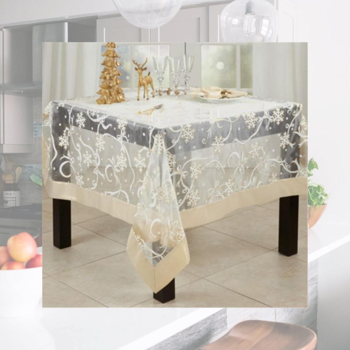 Picture of Saro Lifestyle XJ366.GL36S 36 x 36 in. Printed Snowflake & Ribbon Tablecloth&#44; Gold