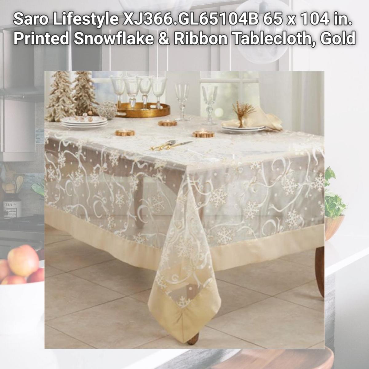 Picture of Saro Lifestyle XJ366.GL65104B 65 x 104 in. Printed Snowflake & Ribbon Tablecloth, Gold