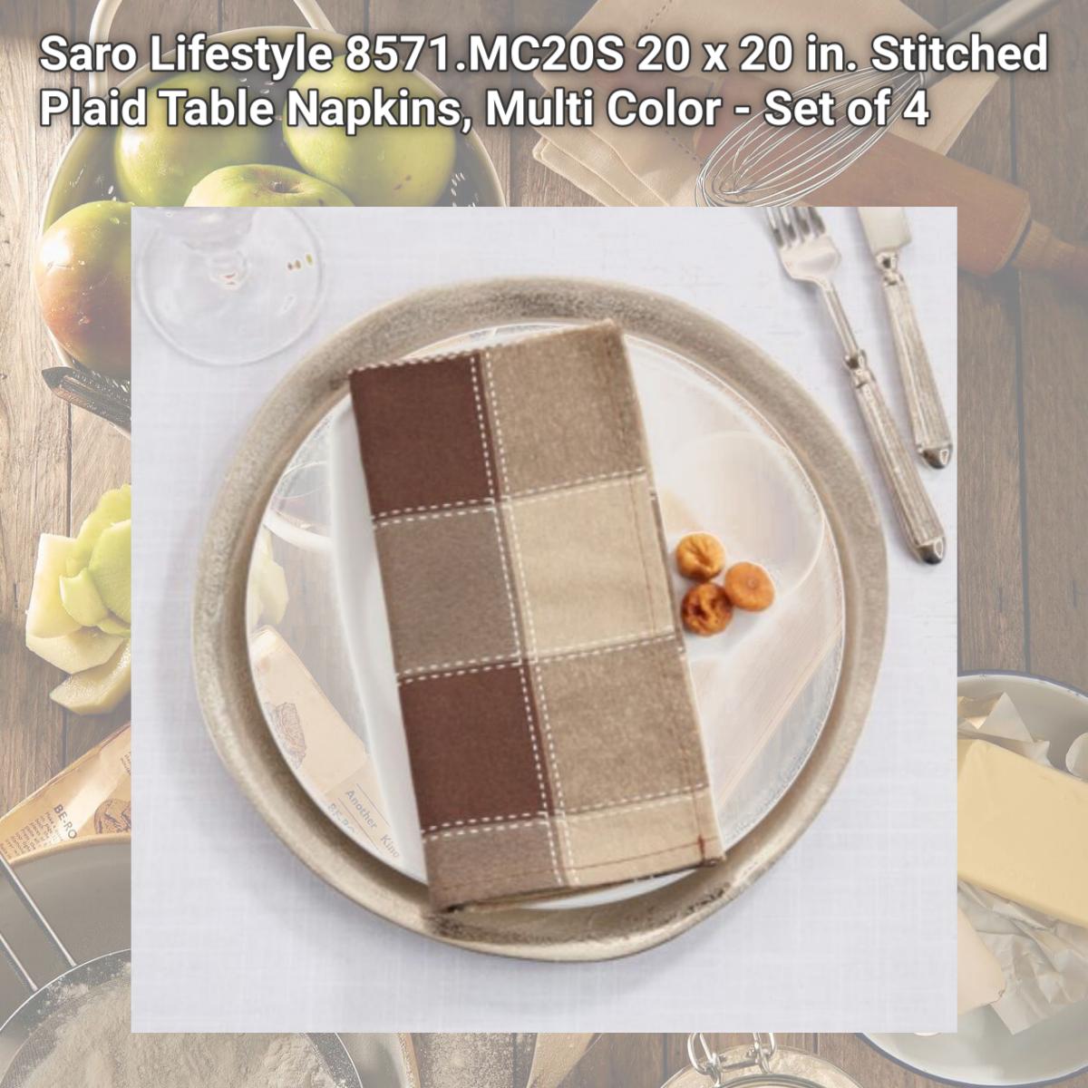 Picture of Saro Lifestyle 8571.MC20S 20 x 20 in. Stitched Plaid Table Napkins, Multi Color - Set of 4