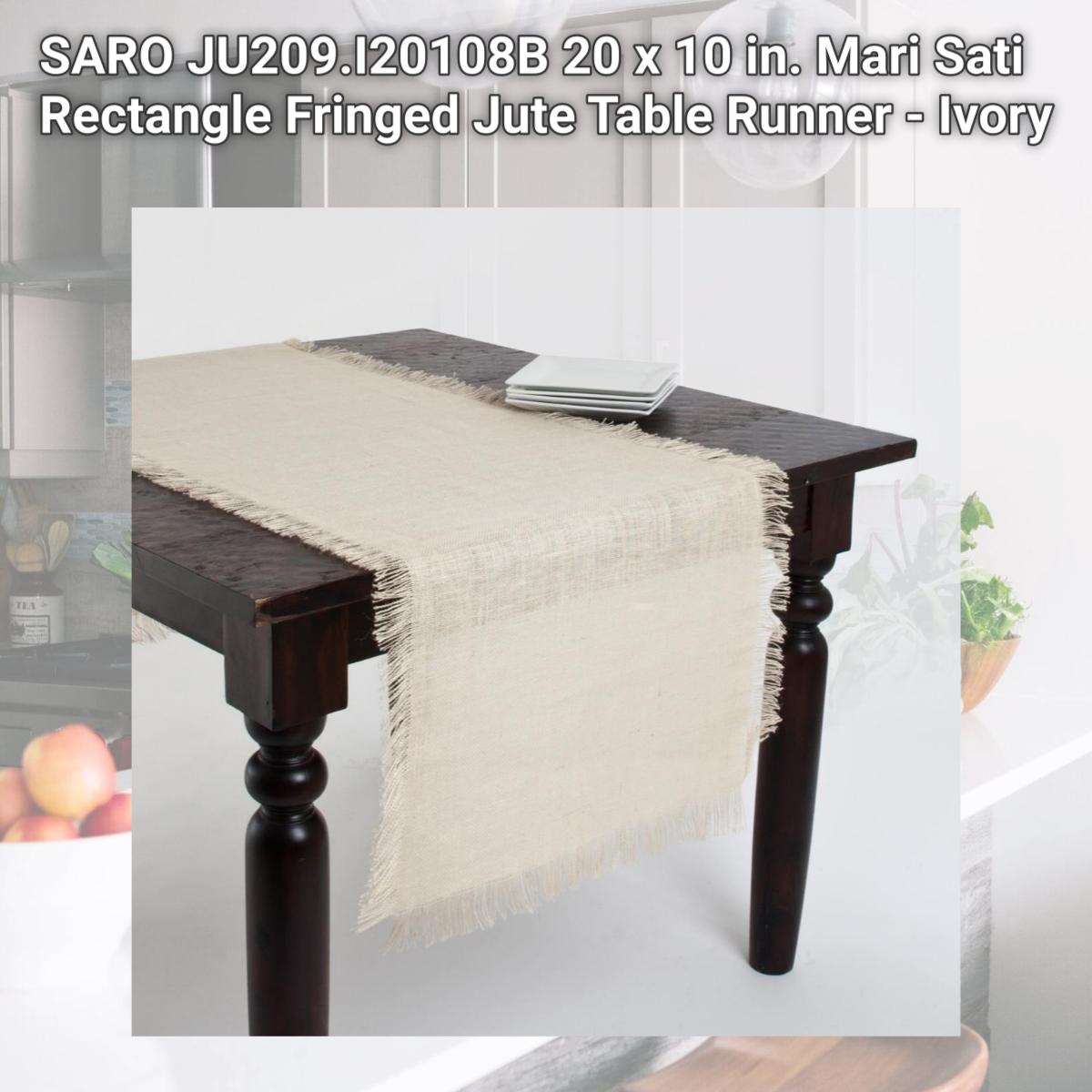 Picture of SARO JU209.I20108B 20 x 10 in. Mari Sati Rectangle Fringed Jute Table Runner - Ivory