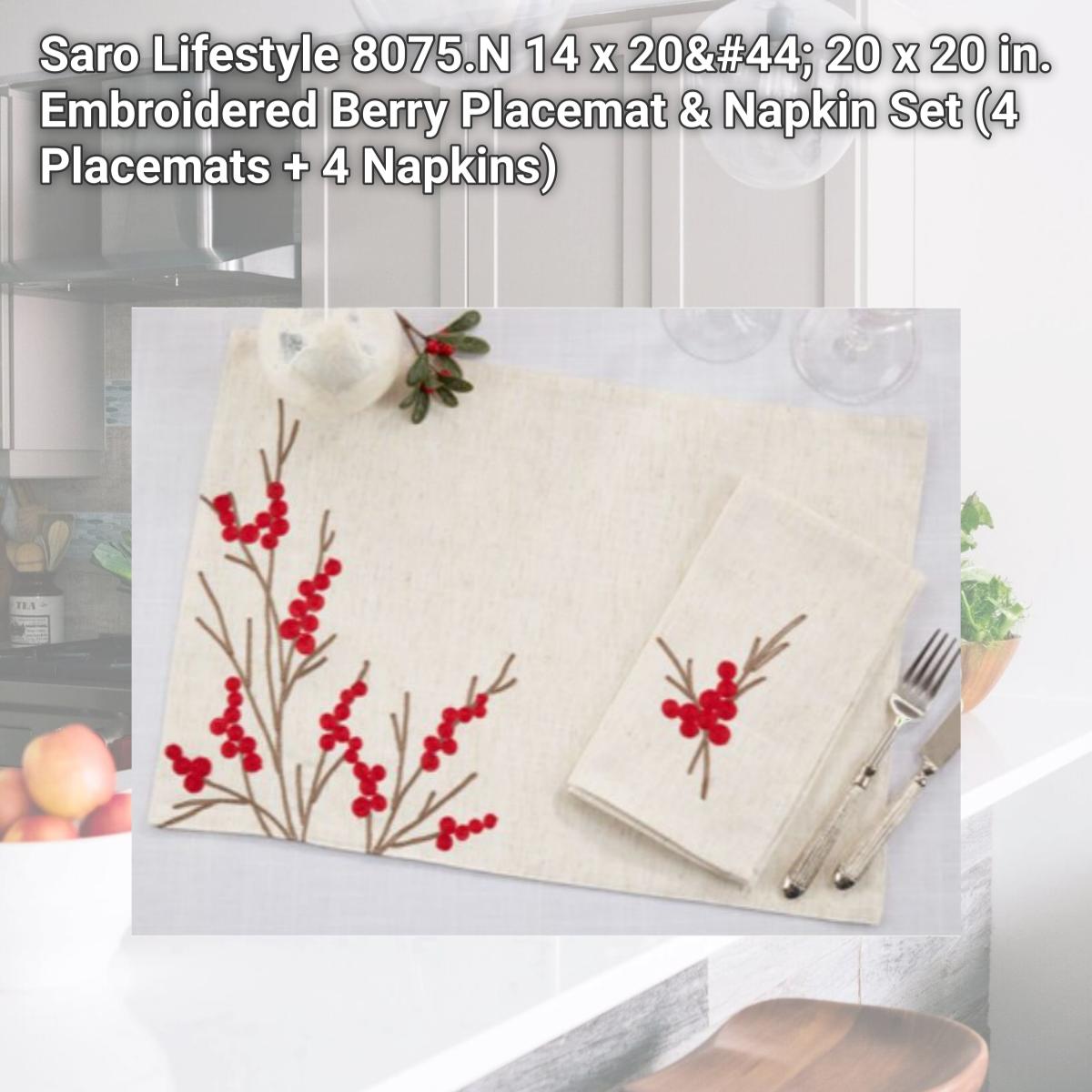 Picture of Saro Lifestyle 8075.N 14 x 20, 20 x 20 in. Embroidered Berry Placemat & Napkin Set (4 Placemats + 4 Napkins)
