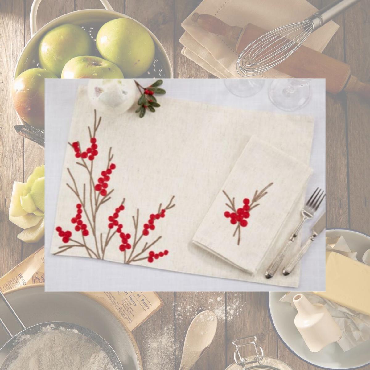 Picture of Saro Lifestyle 8075.N 14 x 20, 20 x 20 in. Embroidered Berry Placemat & Napkin Set (4 Placemats + 4 Napkins)