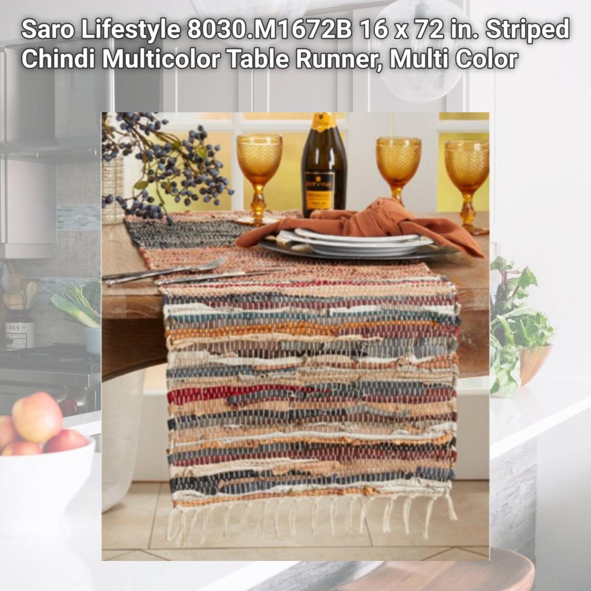 Picture of Saro Lifestyle 8030.M1672B 16 x 72 in. Striped Chindi Multicolor Table Runner, Multi Color