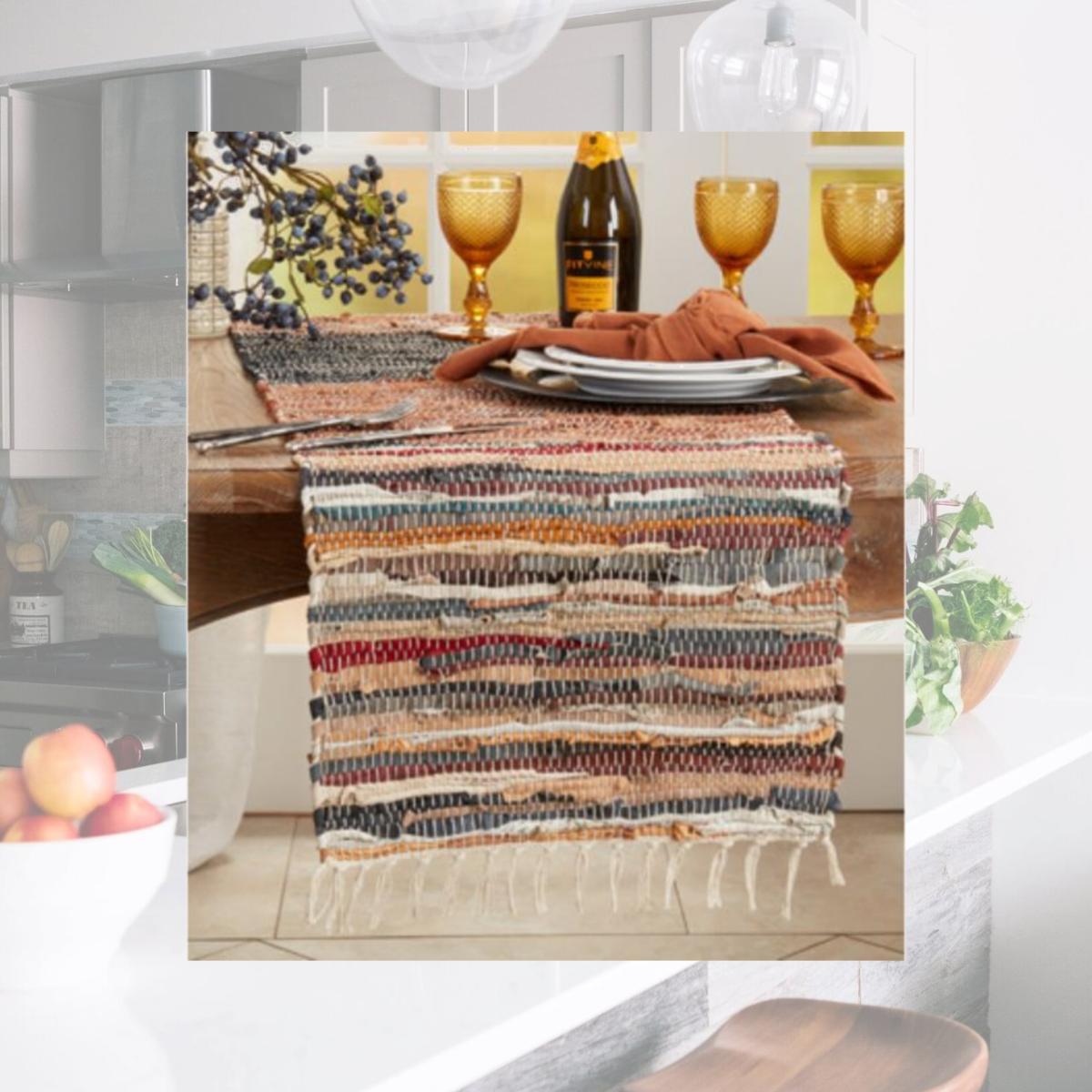 Picture of Saro Lifestyle 8030.M1672B 16 x 72 in. Striped Chindi Multicolor Table Runner, Multi Color