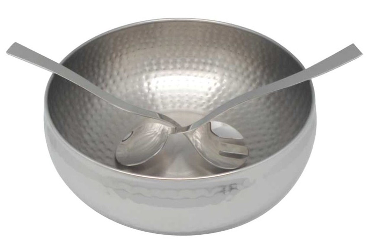 92231 Stainless Steel Hammered Salad Bowl With 2 Server, 3 Piece