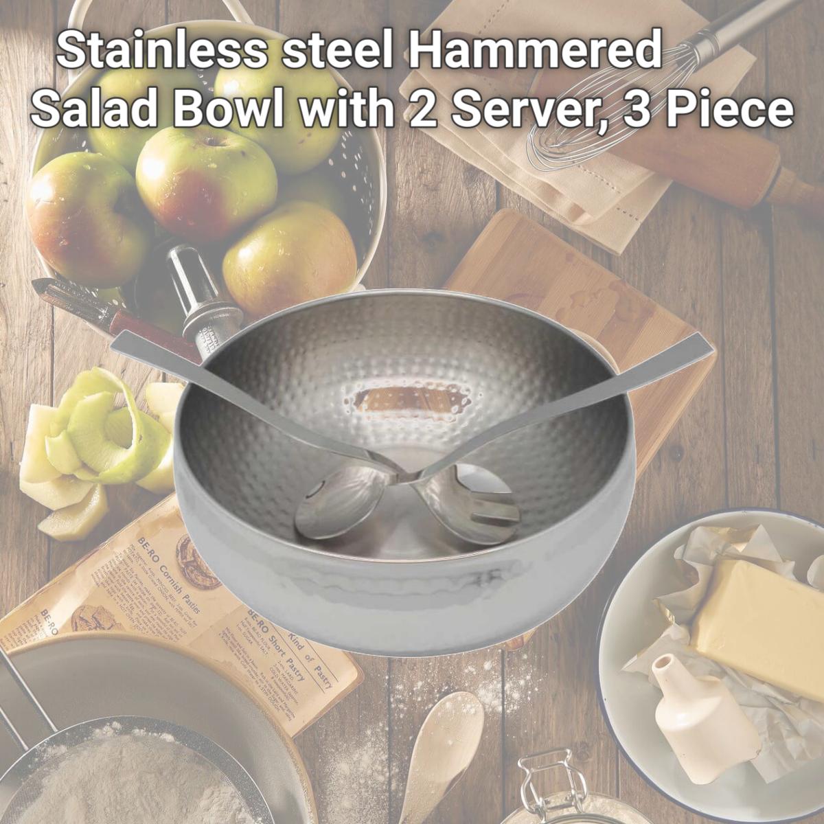Picture of Starcrafts 92231 Stainless steel Hammered Salad Bowl with 2 Server, 3 Piece