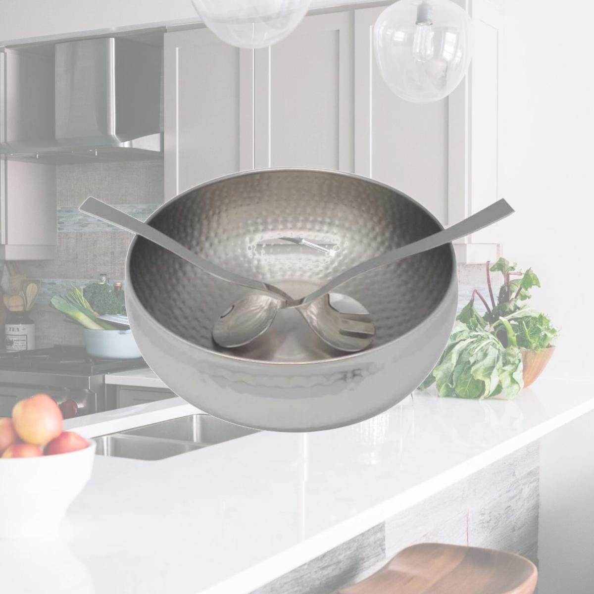 Picture of Starcrafts 92231 Stainless steel Hammered Salad Bowl with 2 Server, 3 Piece