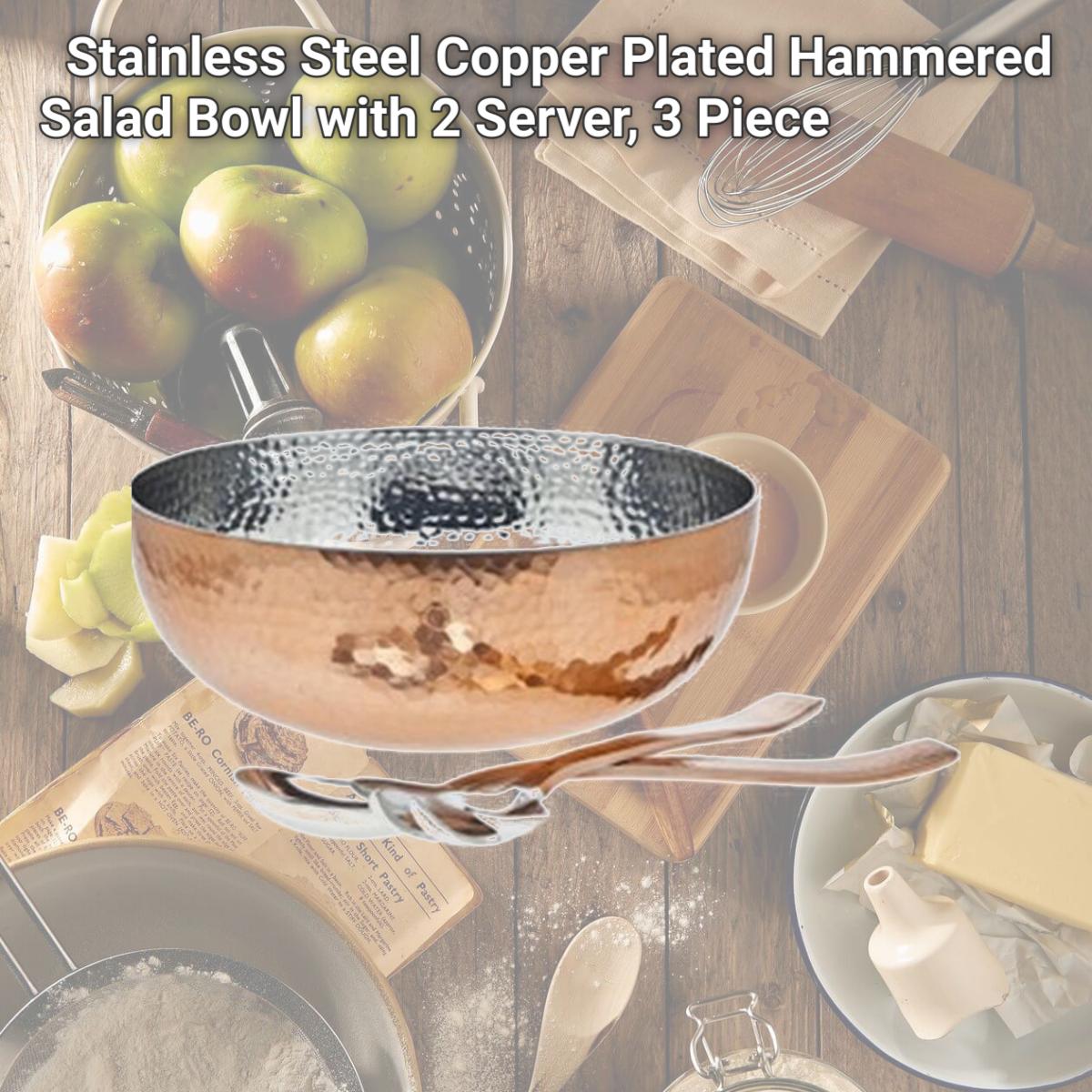 Picture of Starcrafts 92251 Stainless Steel Copper Plated Hammered Salad Bowl with 2 Server, 3 Piece