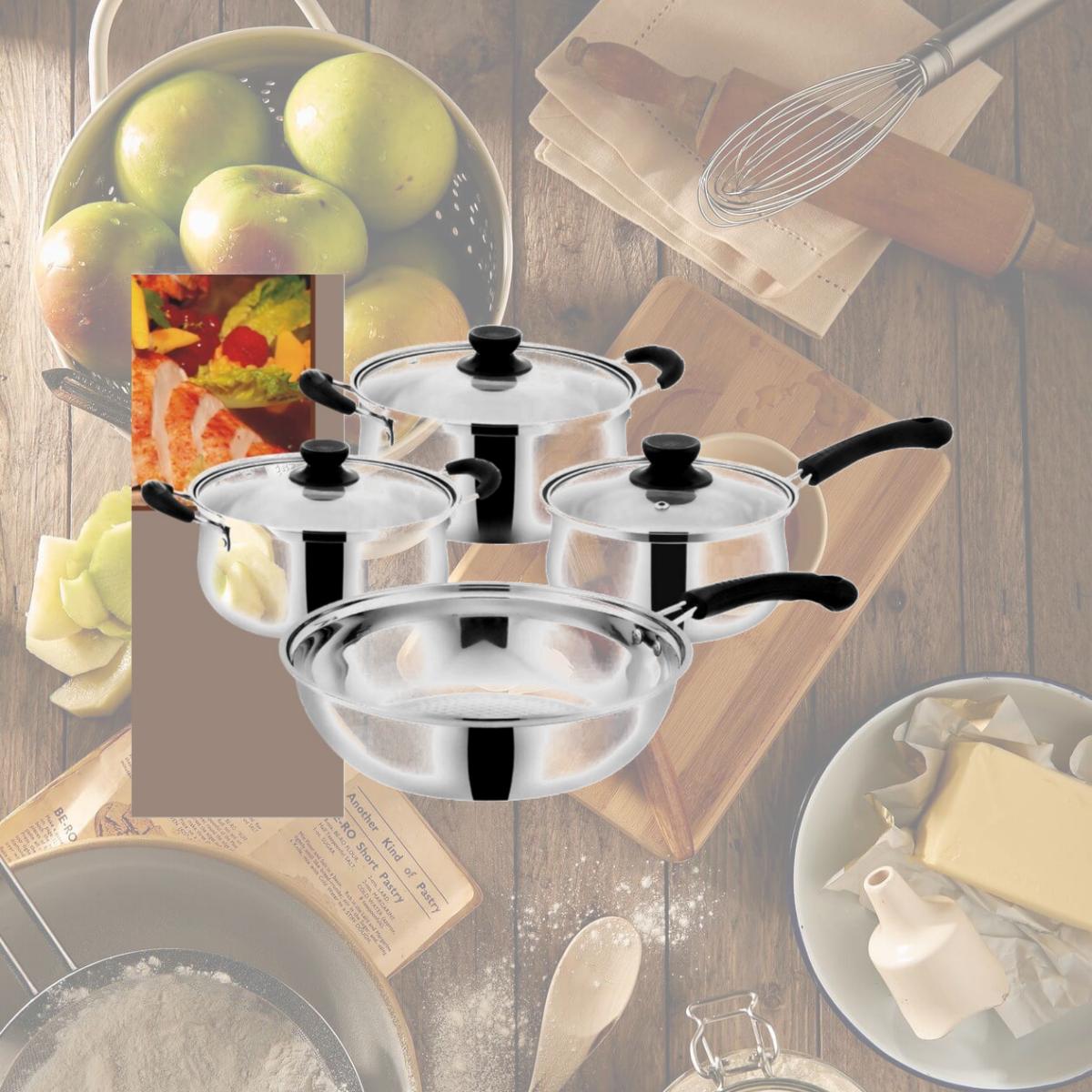 Picture of StarCrafts 72028 Stainless Steel Capsule Bottom Cookware Set with Glass Lid - 7 Piece