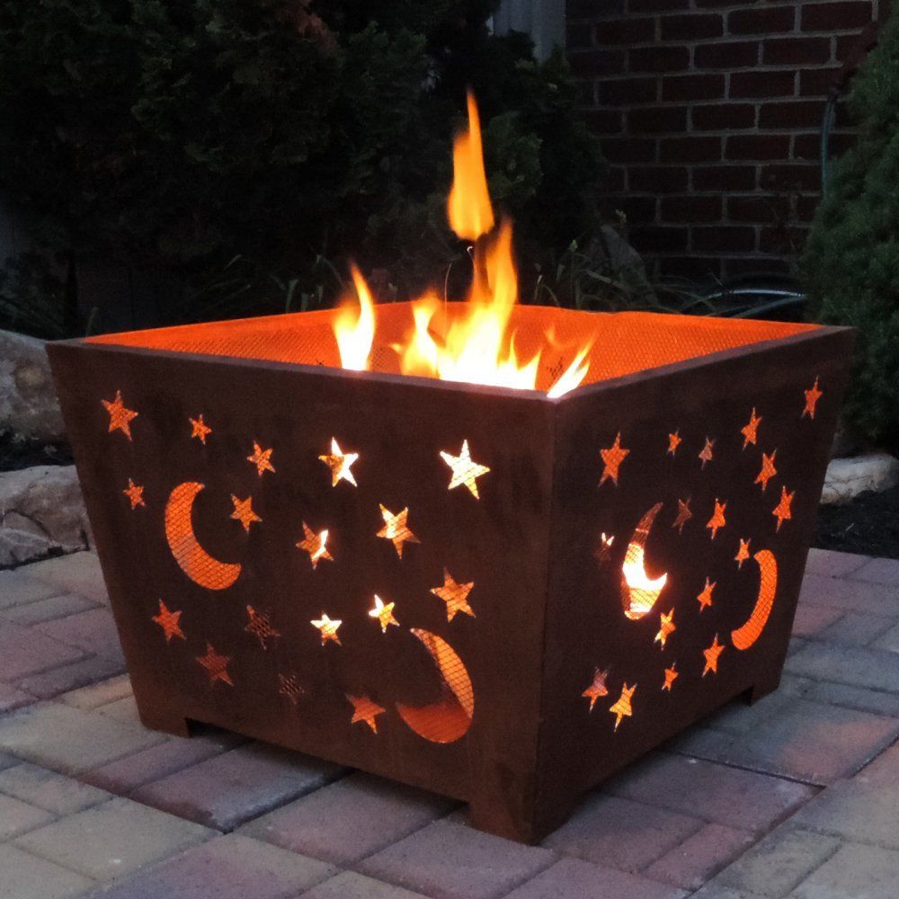 Ff1004 Star & Moon Fire Basket, Rust Metal