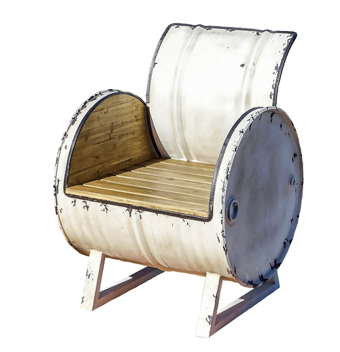 Zyct602 Metal & Wood Drum Chair, White - Large