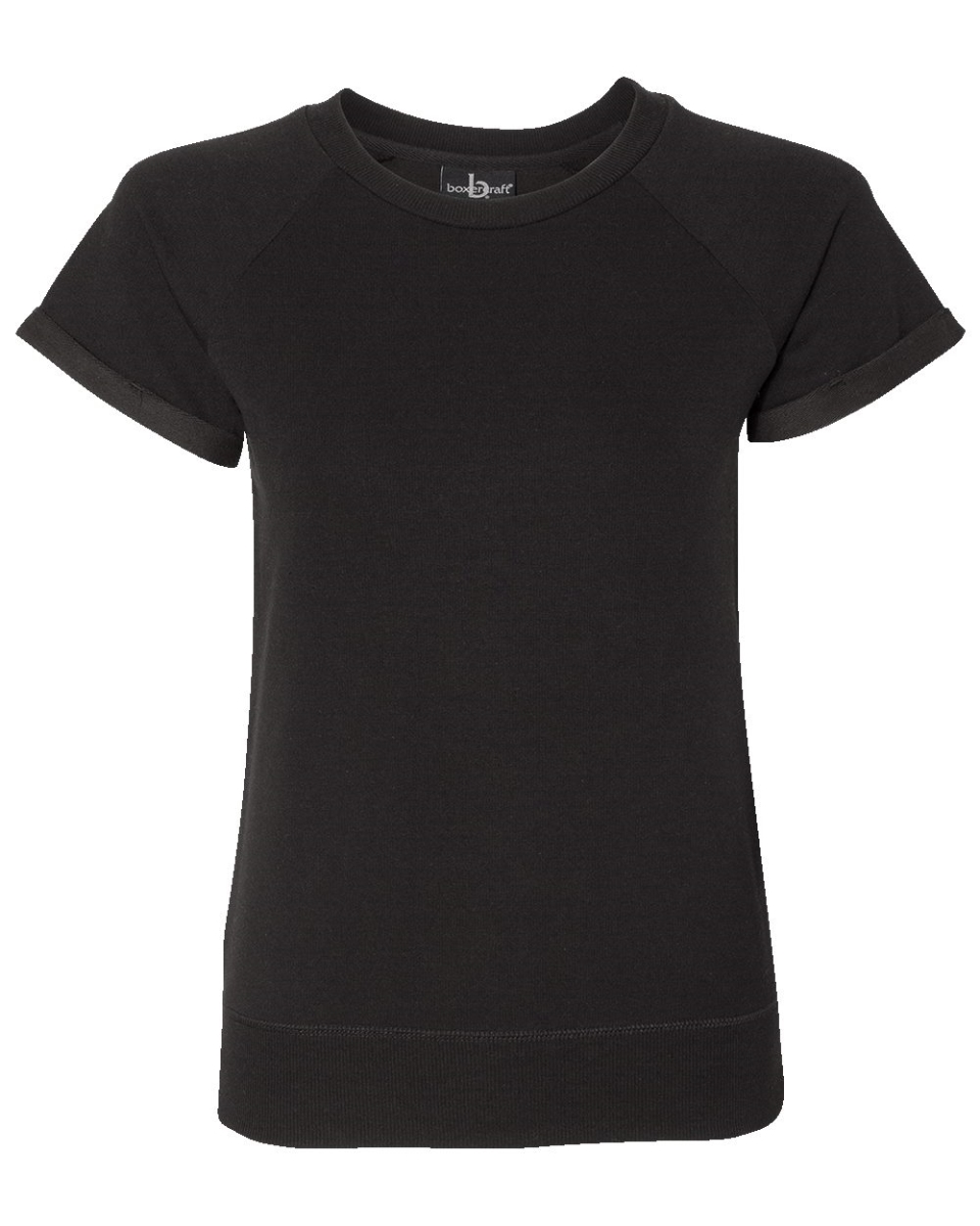 UPC 755568029146 product image for B39603503 Women Sweetheart French Terry Short Sleeve Pullover, Black - Small | upcitemdb.com