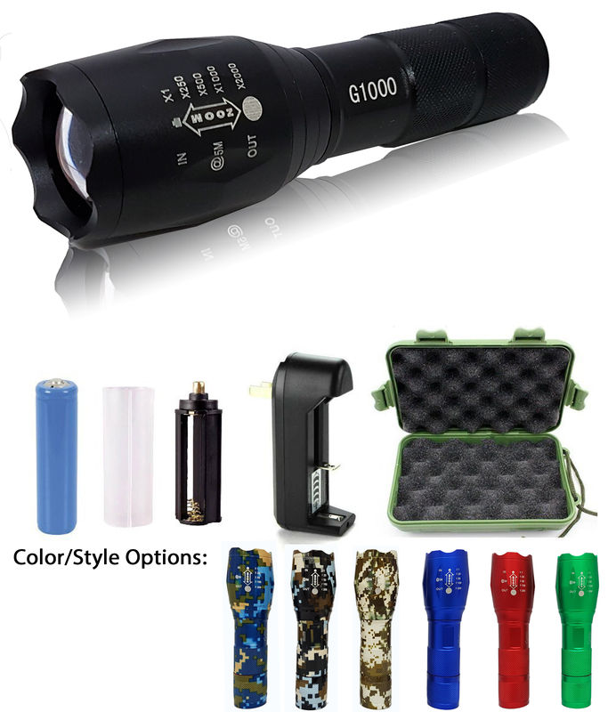 4036702 G1000 Military Tactical Flashlight Without Rechargeable Battery & Charger, Black