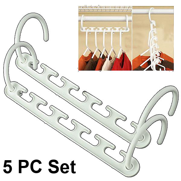 1001-w Plastic Cascading Space Saving Closet Hangers, White - 5 Piece