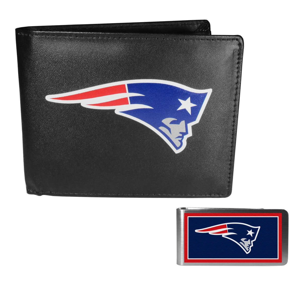 Siskiyou FLBF120LMP Unisex NFL New England Patriots Leather Bi-fold Wallet & Color Money Clip