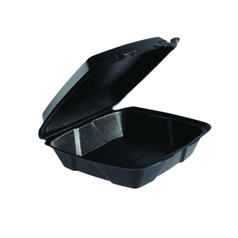 Dcc 90htb1r 1 Compartment Foam Hinged Container With Removable Lid - Black