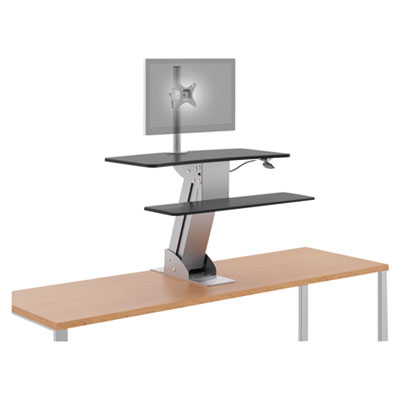 S1101 Directional Desktop Sit To Stand Riser With Single Monitor Arm - Silver &black
