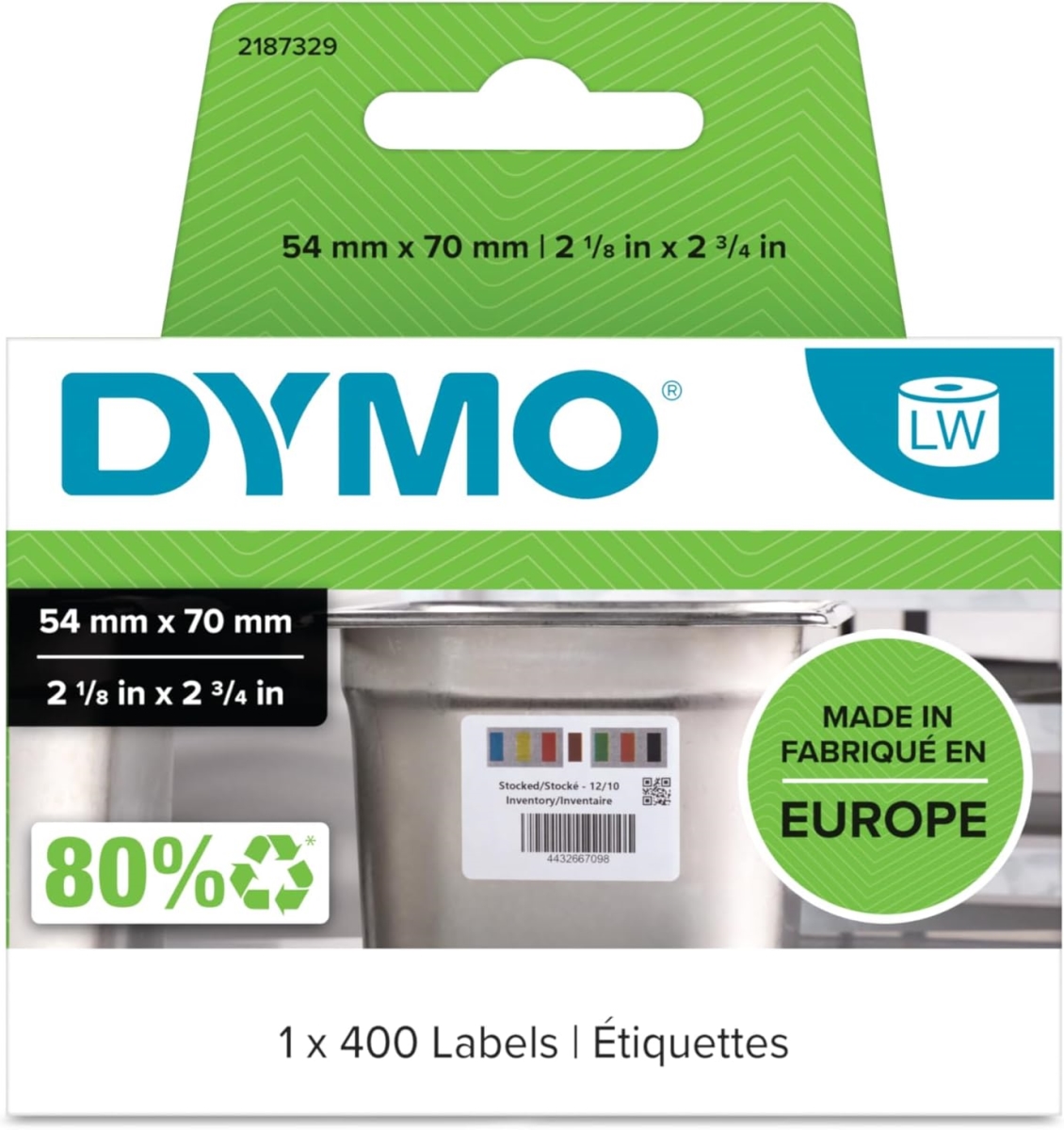 DYM2187329 54 x 70 mm Label Writer Stock Rotation Labels for Food Industry Professionals, 400 Labels - White