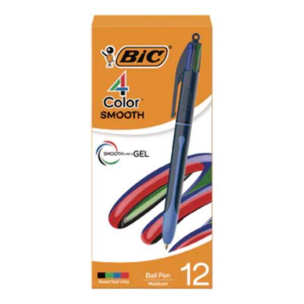 MMS11AAST 4-Color Smooth Ballpoint Pen, Assorted Color - Pack of 12