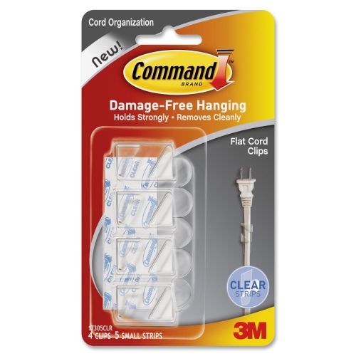 17305clres Command Cord Clip Flat With Adhesive, Clear - Pack Of 4