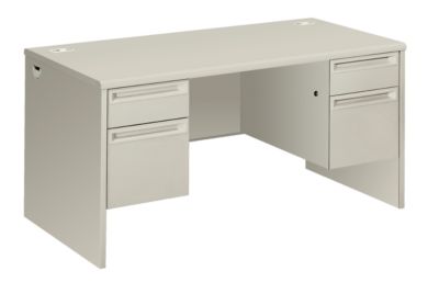38155b9q 60 In. Wide 38000 Series Double Pedestal Desk, Silver Mesh & Light Gray