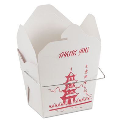 16fpp 16 Oz Pagoda Print Microwavable Food Box, Red-white