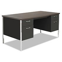 Alera Sd6030bm 29.5 X 60 X 30 In. Double Pedestal Steel & Metal Desk - Walnut, Black
