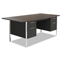Alera Sd7236bm 29.5 X 72 X 36 In. Double Pedestal Steel & Metal Desk - Walnut, Black
